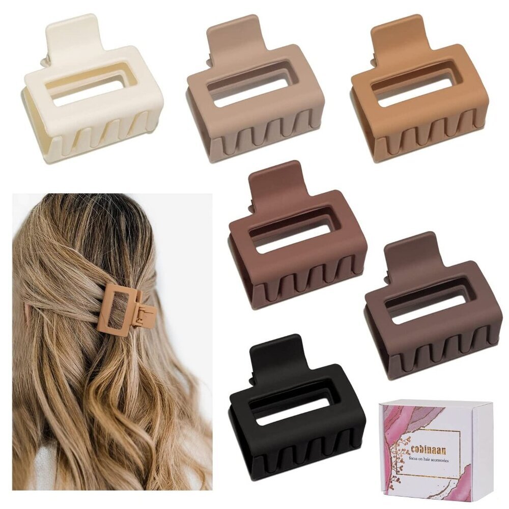 Medium Claw Hair Clips for Women Girls, 2" Matte Rectangle Small Claw Clips for